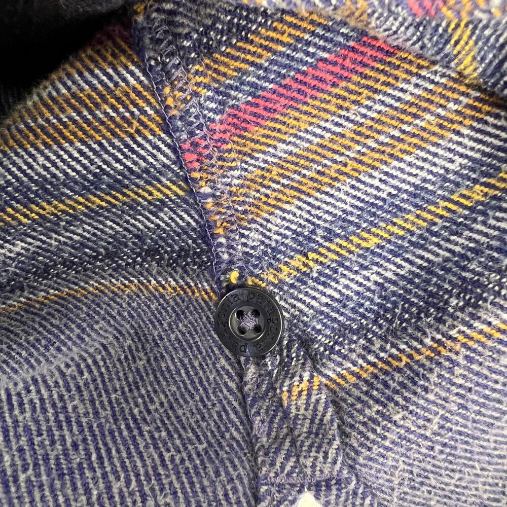 Patagonia Fjord Flannel Button Top Womens 10 Gaucho Stripe Blue Organic Cotton - Picture 9 of 9